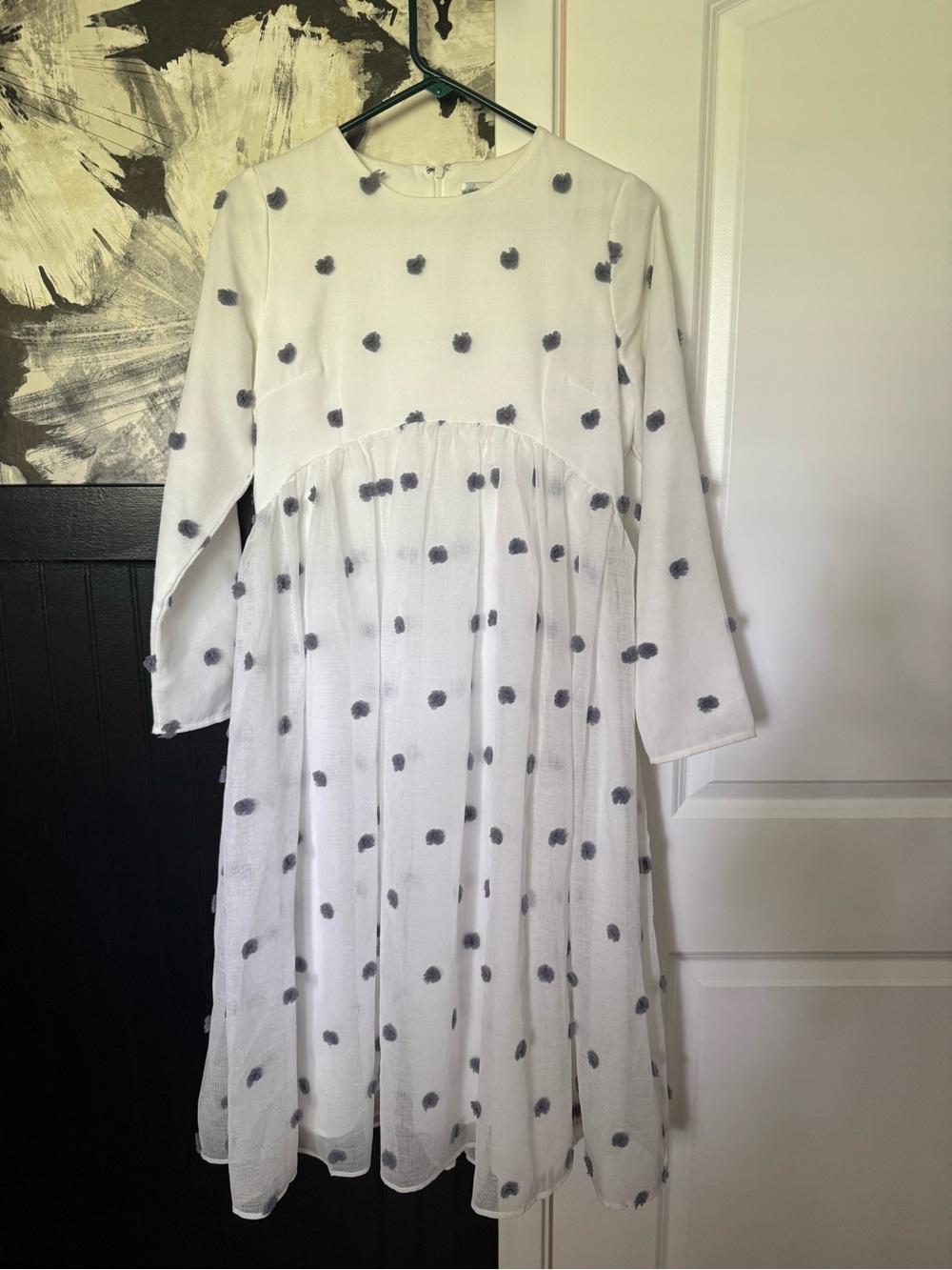 Dainty Jewells White Dress with Navy Dot Appliqués